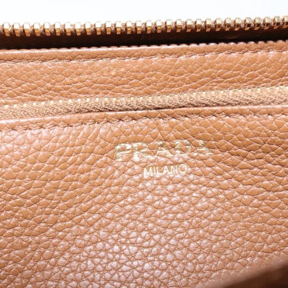 PRADA Long Wallet Leather Brown Gold Auth 133495 - Picture 12 of 16